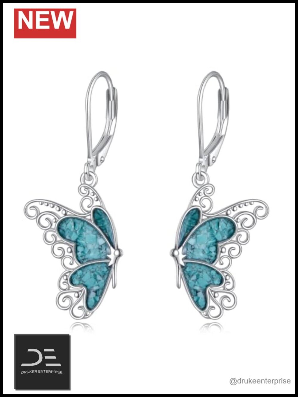 925 Sterling Silver Butterfly Turquoise Dangle Drop Earrings Women Gift